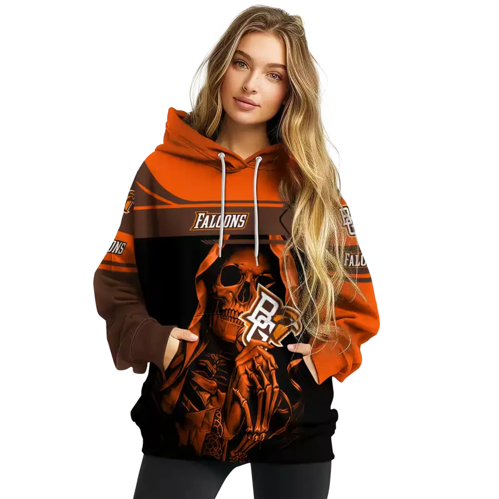 custom bowling green falcons grim reaper orange black hoodie high quality custom bowling green falcons grim reaper orange black hoodie high quality
