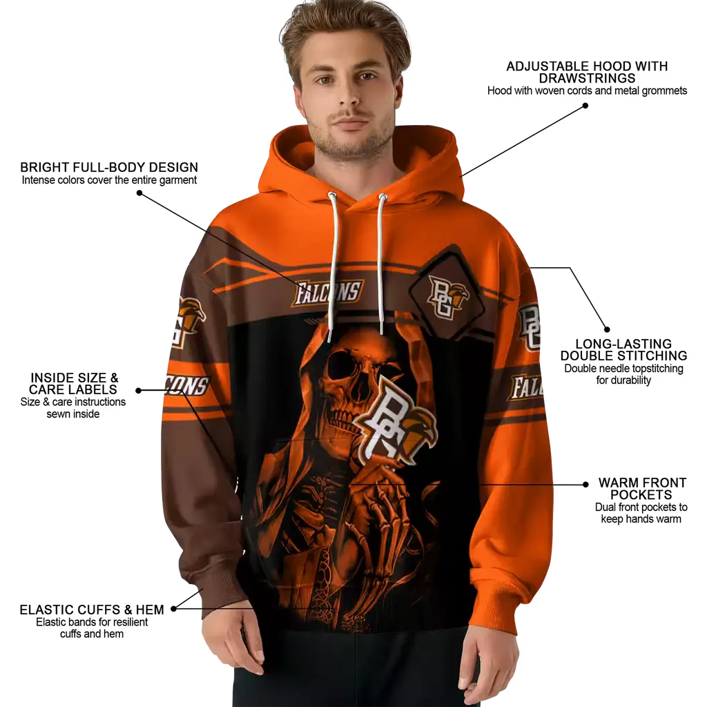 custom bowling green falcons grim reaper orange black hoodie latest model custom bowling green falcons grim reaper orange black hoodie latest model