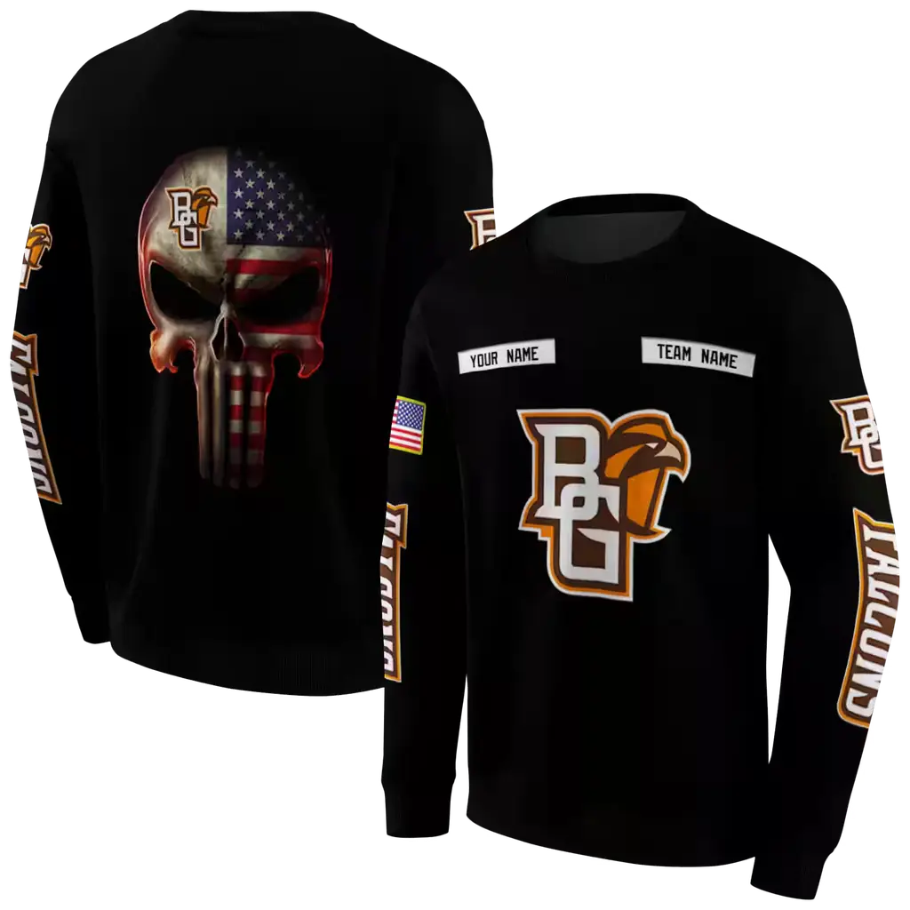 custom bowling green falcons punisher skull black hoodie premium grade custom bowling green falcons punisher skull black hoodie premium grade