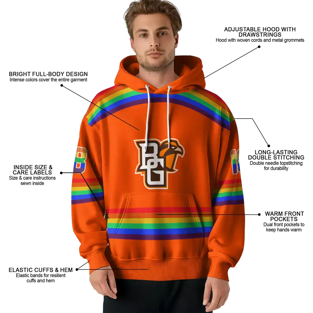 custom bowling green falcons rainbow stripes orange hoodie latest model custom bowling green falcons rainbow stripes orange hoodie latest model