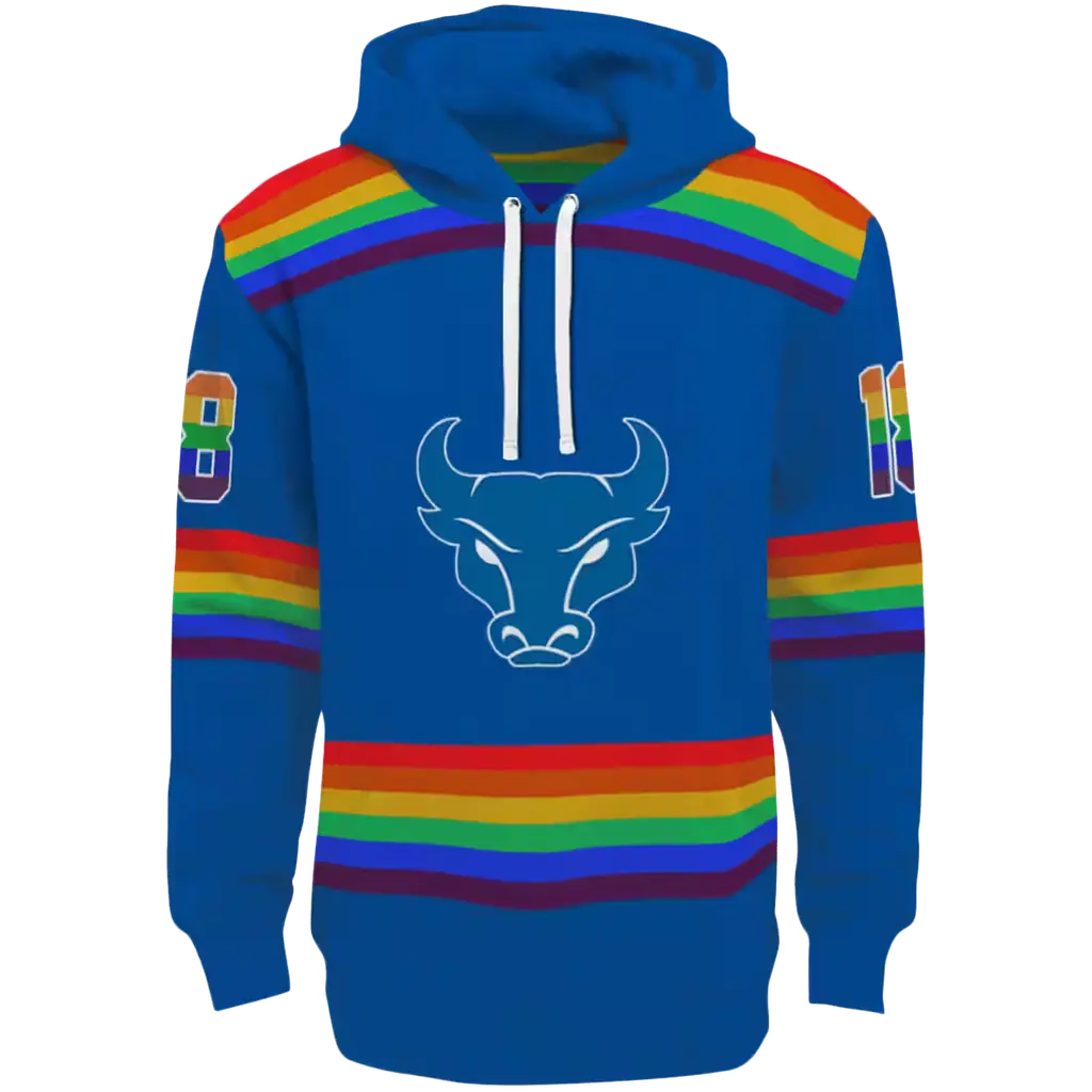custom buffalo bulls rainbow stripes royal blue hoodie best selling custom buffalo bulls rainbow stripes royal blue hoodie best selling