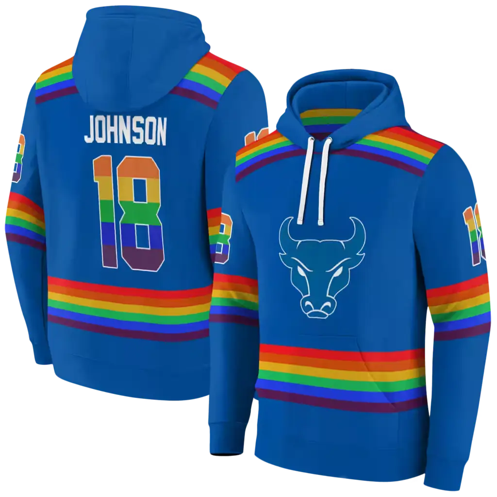 custom buffalo bulls rainbow stripes royal blue hoodie fashion forward custom buffalo bulls rainbow stripes royal blue hoodie fashion forward