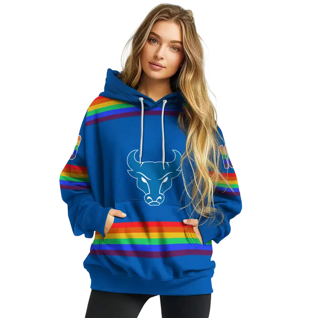 custom buffalo bulls rainbow stripes royal blue hoodie high quality custom buffalo bulls rainbow stripes royal blue hoodie high quality