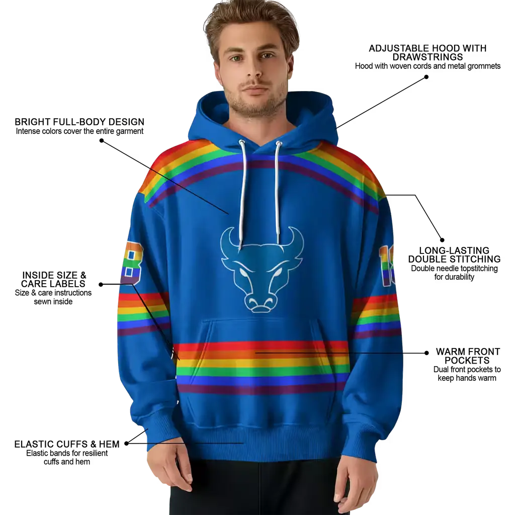 custom buffalo bulls rainbow stripes royal blue hoodie latest model custom buffalo bulls rainbow stripes royal blue hoodie latest model