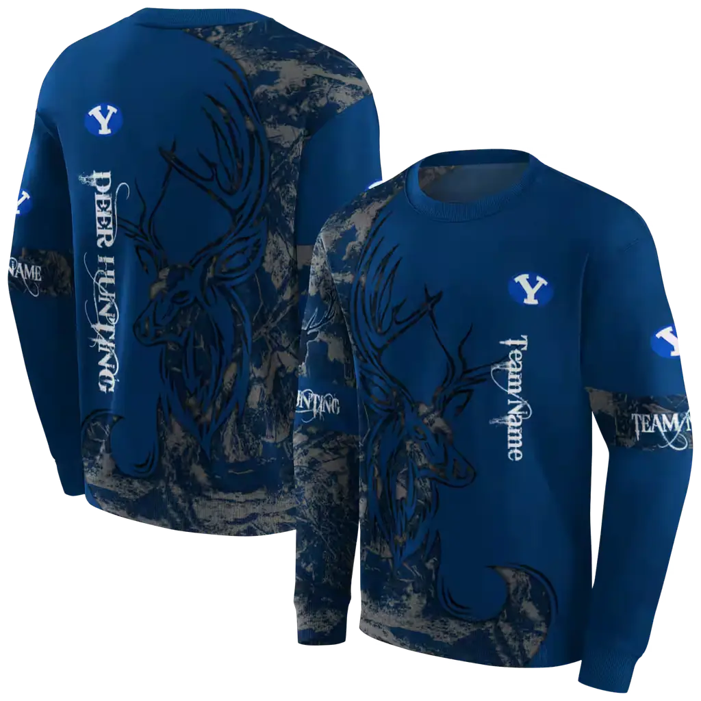 custom byu cougars deer silhouette blue hoodie premium grade custom byu cougars deer silhouette blue hoodie premium grade