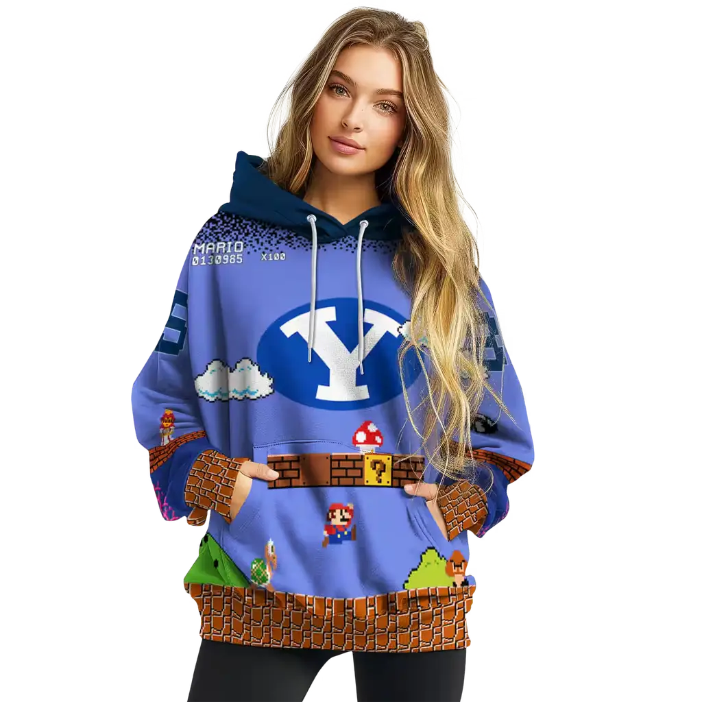 custom byu cougars mario blue black hoodie high quality custom byu cougars mario blue black hoodie high quality