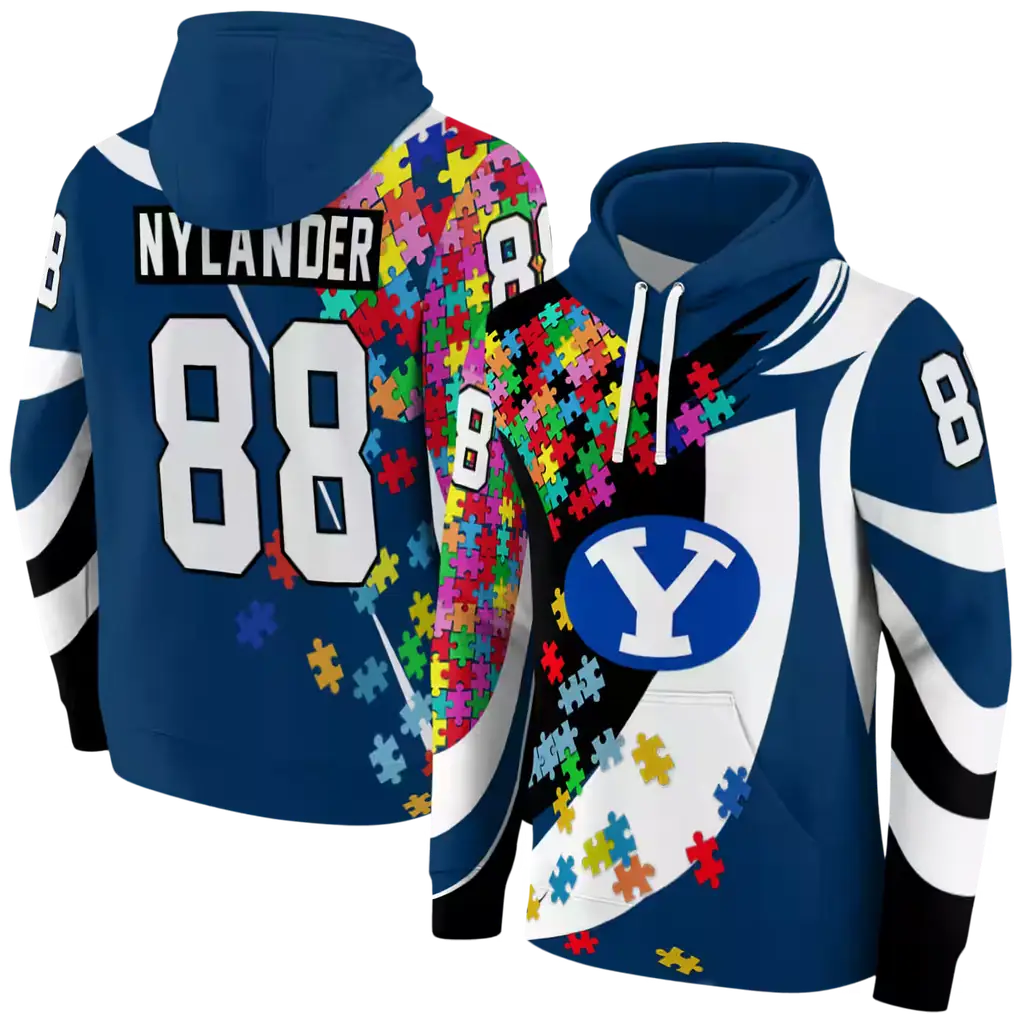 custom byu cougars puzzle pieces blue hoodie fashion forward custom byu cougars puzzle pieces blue hoodie fashion forward