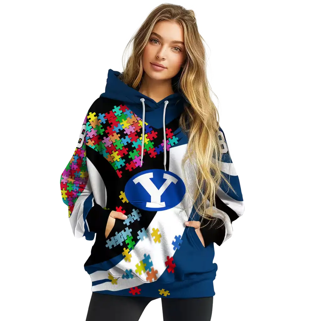 custom byu cougars puzzle pieces blue hoodie high quality custom byu cougars puzzle pieces blue hoodie high quality
