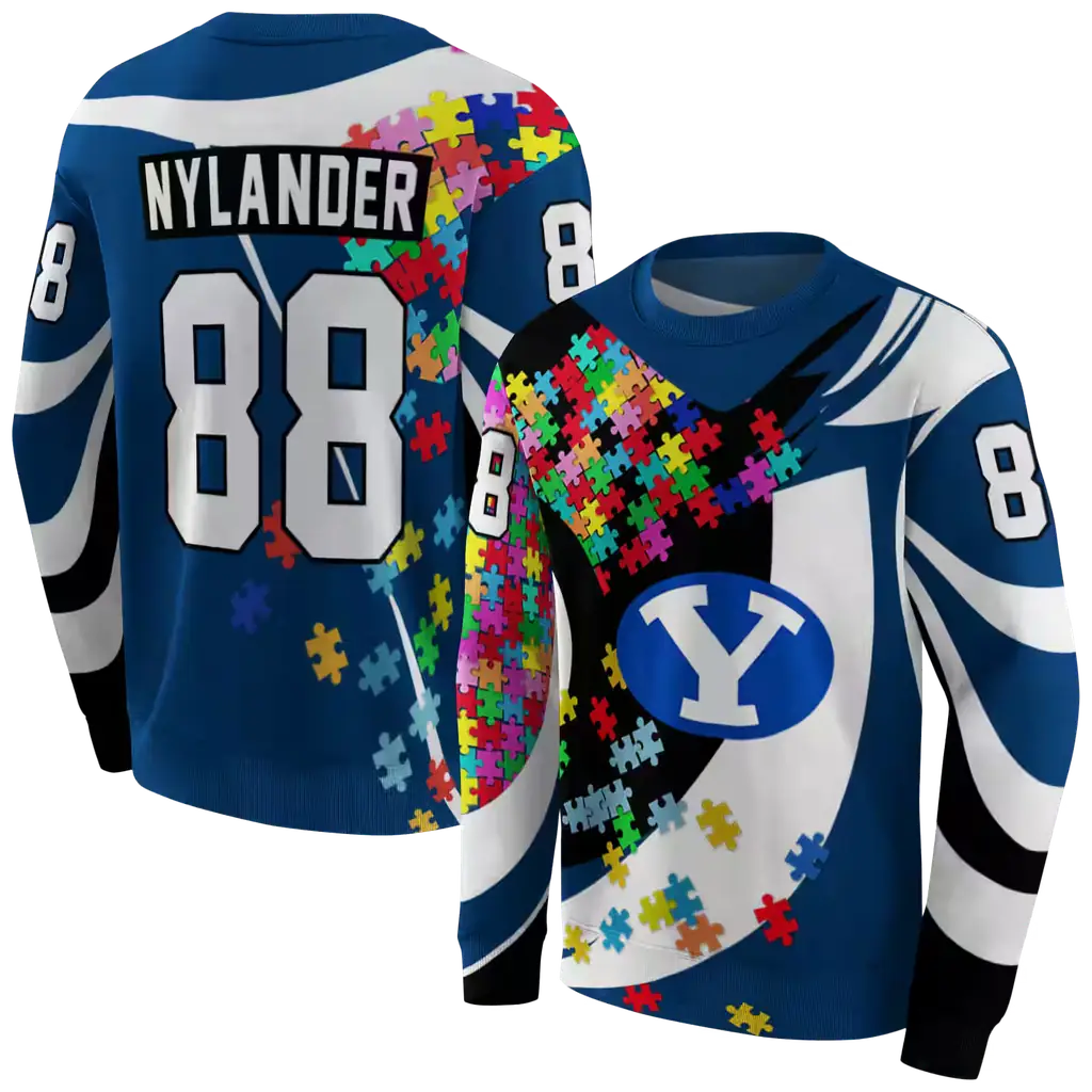 custom byu cougars puzzle pieces blue hoodie premium grade custom byu cougars puzzle pieces blue hoodie premium grade