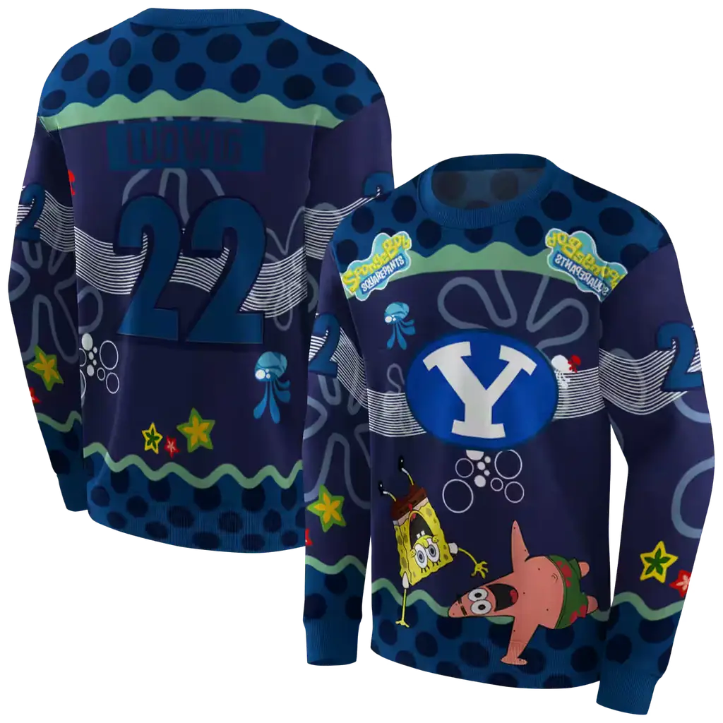 custom byu cougars spongebob patrick star blue navy hoodie premium grade custom byu cougars spongebob patrick star blue navy hoodie premium grade