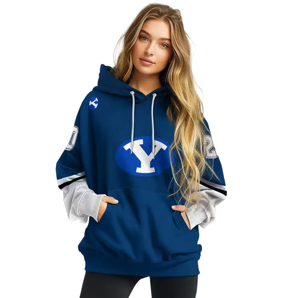 custom byu cougars striped sleeves blue hoodie high quality custom byu cougars striped sleeves blue hoodie high quality