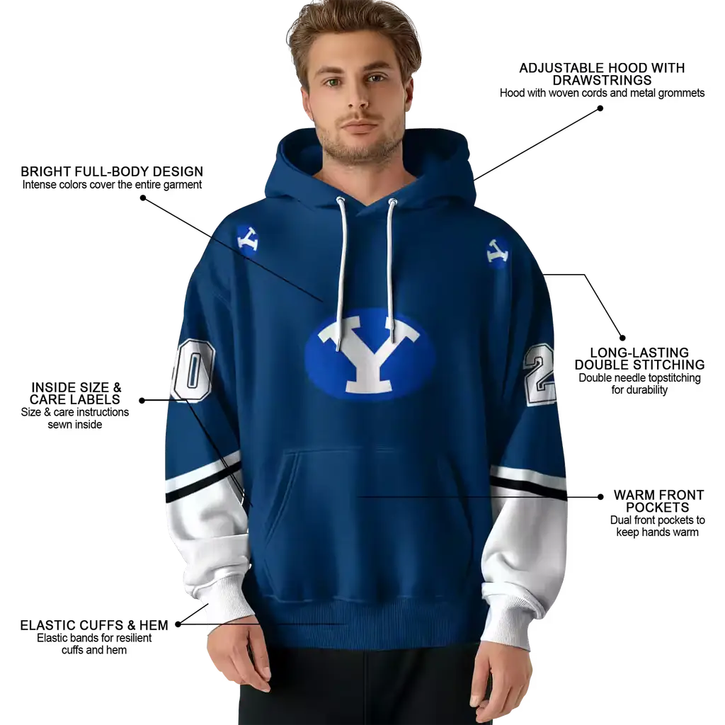 custom byu cougars striped sleeves blue hoodie latest model custom byu cougars striped sleeves blue hoodie latest model