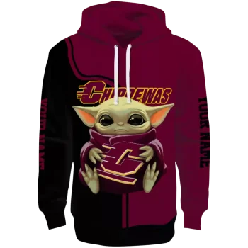 custom central michigan chippewas baby yoda maroon black hoodie best selling