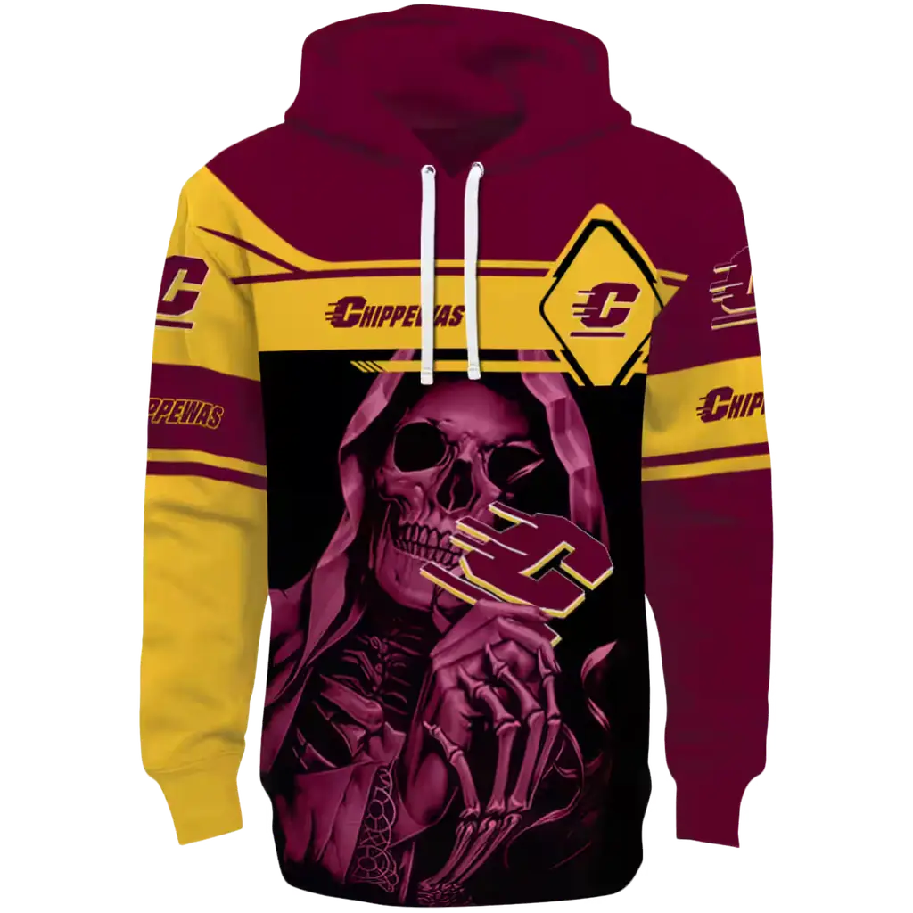 custom central michigan chippewas grim reaper maroon black hoodie best selling custom central michigan chippewas grim reaper maroon black hoodie best selling