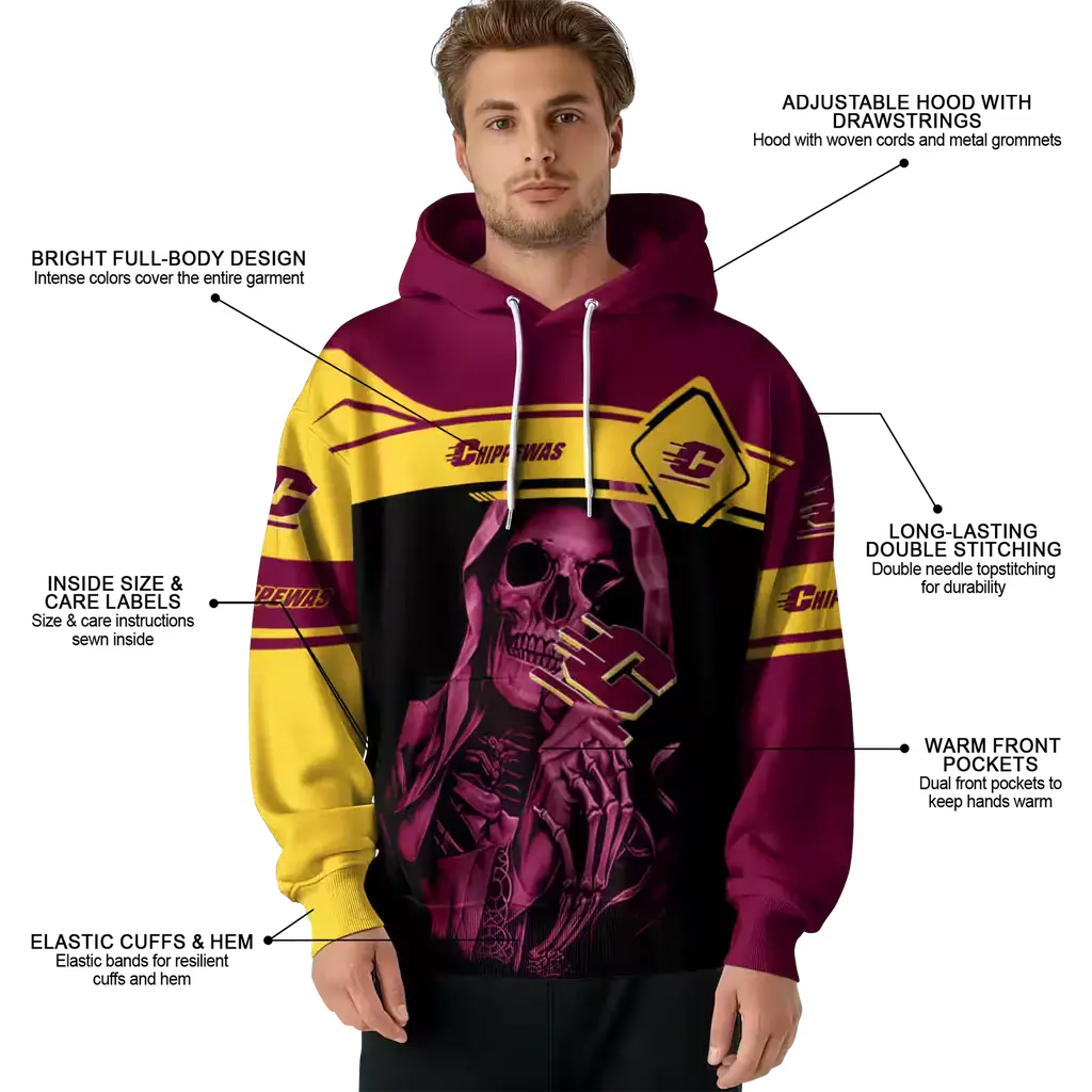 custom central michigan chippewas grim reaper maroon black hoodie latest model custom central michigan chippewas grim reaper maroon black hoodie latest model