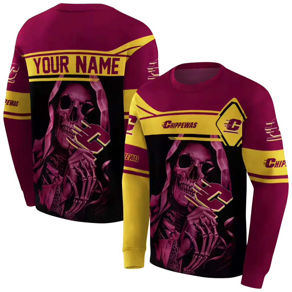 custom central michigan chippewas grim reaper maroon black hoodie premium grade custom central michigan chippewas grim reaper maroon black hoodie premium grade