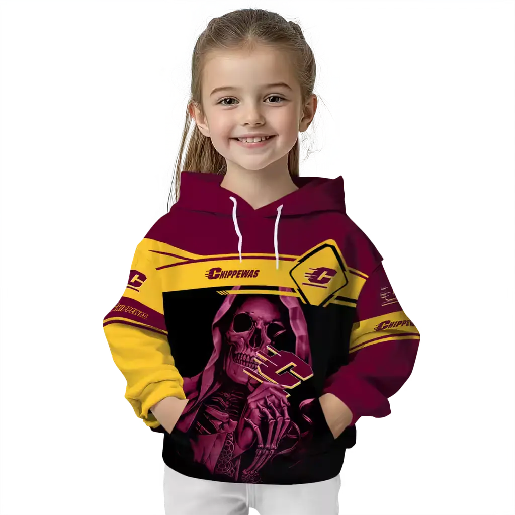 custom central michigan chippewas grim reaper maroon black hoodie top rated custom central michigan chippewas grim reaper maroon black hoodie top rated