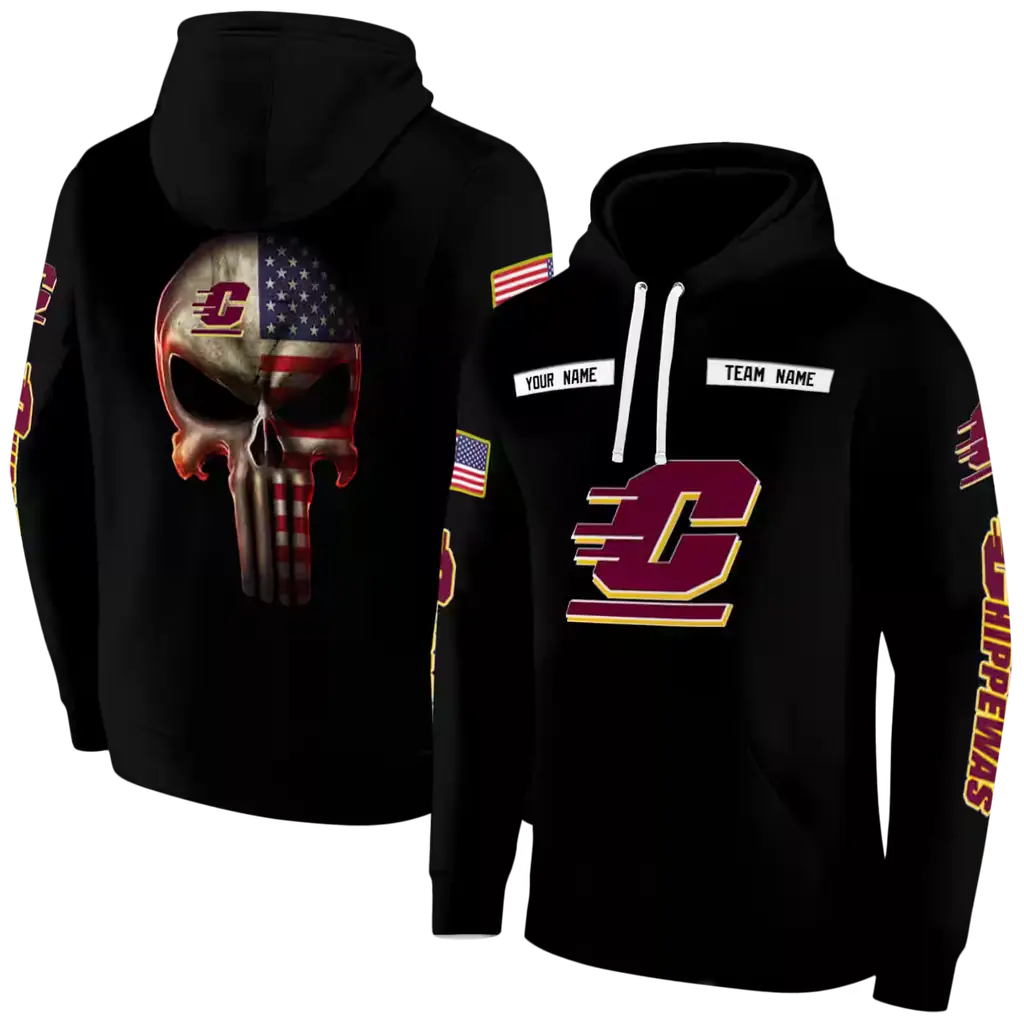 custom central michigan chippewas punisher skull black hoodie fashion forward custom central michigan chippewas punisher skull black hoodie fashion forward