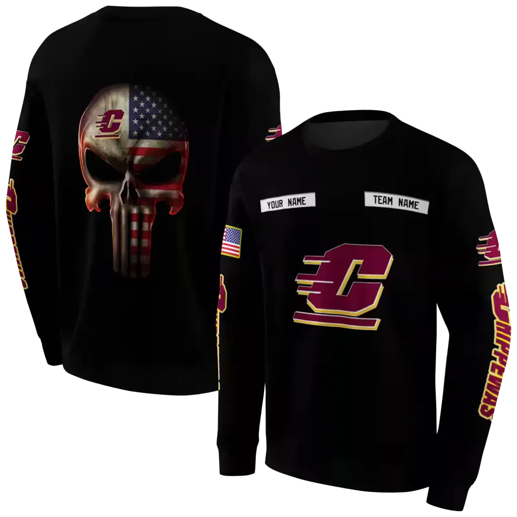 custom central michigan chippewas punisher skull black hoodie premium grade custom central michigan chippewas punisher skull black hoodie premium grade