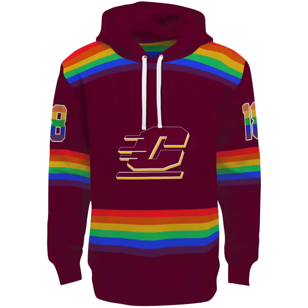 custom central michigan chippewas rainbow stripes maroon hoodie best selling custom central michigan chippewas rainbow stripes maroon hoodie best selling