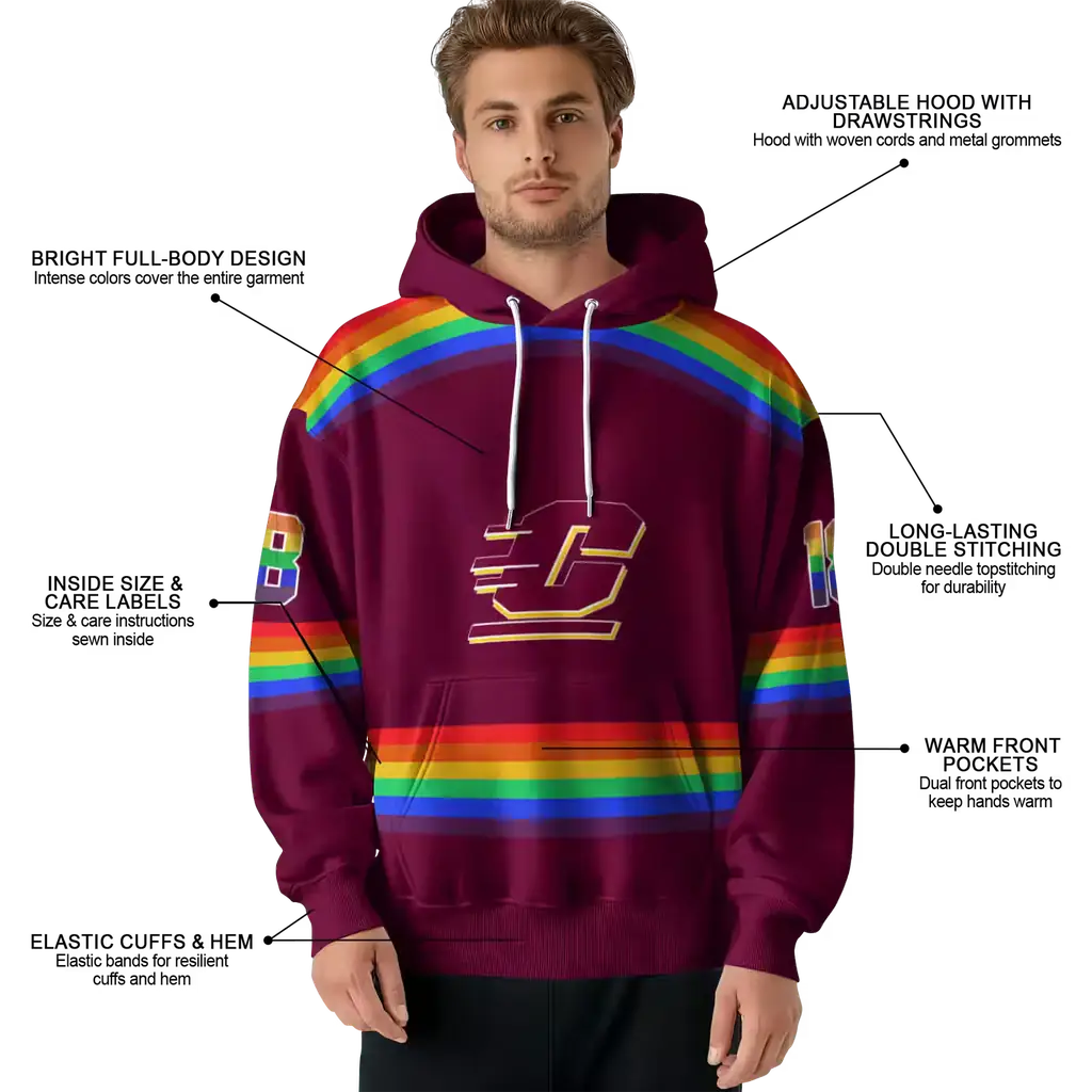 custom central michigan chippewas rainbow stripes maroon hoodie latest model custom central michigan chippewas rainbow stripes maroon hoodie latest model