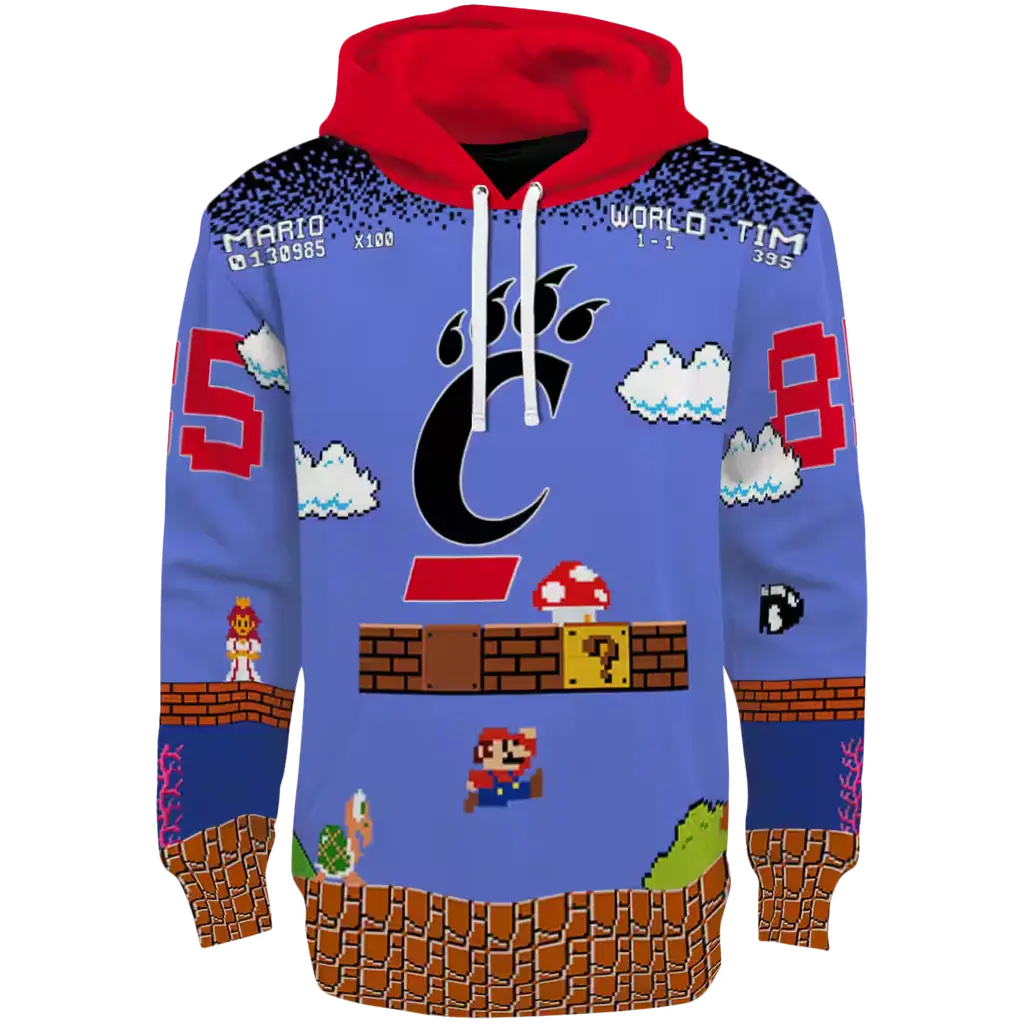 custom cincinnati bearcats mario blue black hoodie best selling custom cincinnati bearcats mario blue black hoodie best selling
