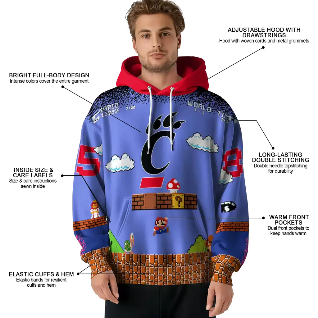 custom cincinnati bearcats mario blue black hoodie latest model custom cincinnati bearcats mario blue black hoodie latest model