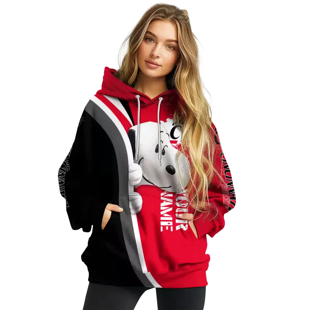 custom cincinnati bearcats peeking snoopy red hoodie high quality custom cincinnati bearcats peeking snoopy red hoodie high quality