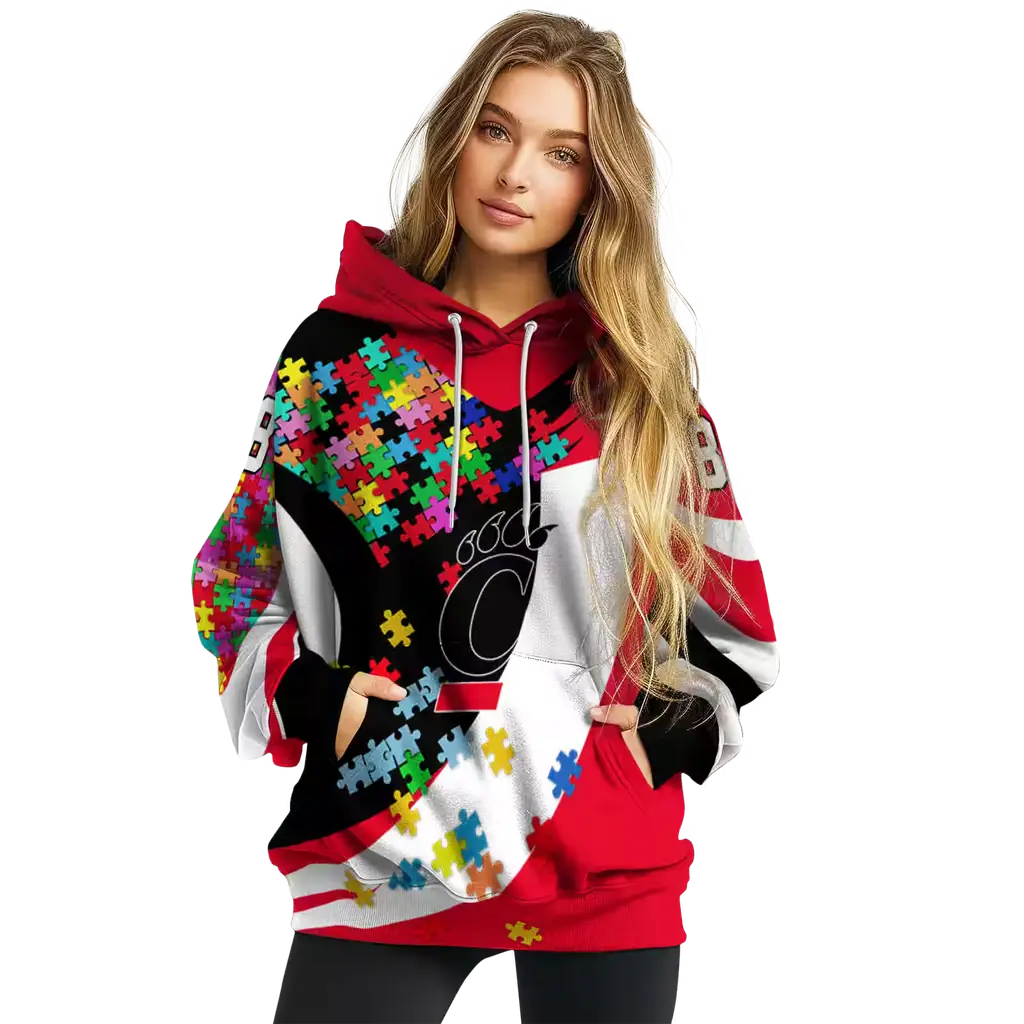 custom cincinnati bearcats puzzle pieces red hoodie high quality custom cincinnati bearcats puzzle pieces red hoodie high quality