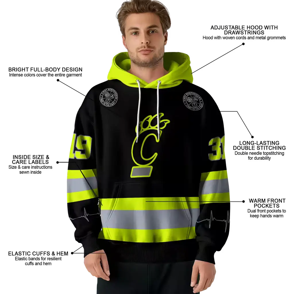 custom cincinnati bearcats safety motif black neon green hoodie latest model custom cincinnati bearcats safety motif black neon green hoodie latest model