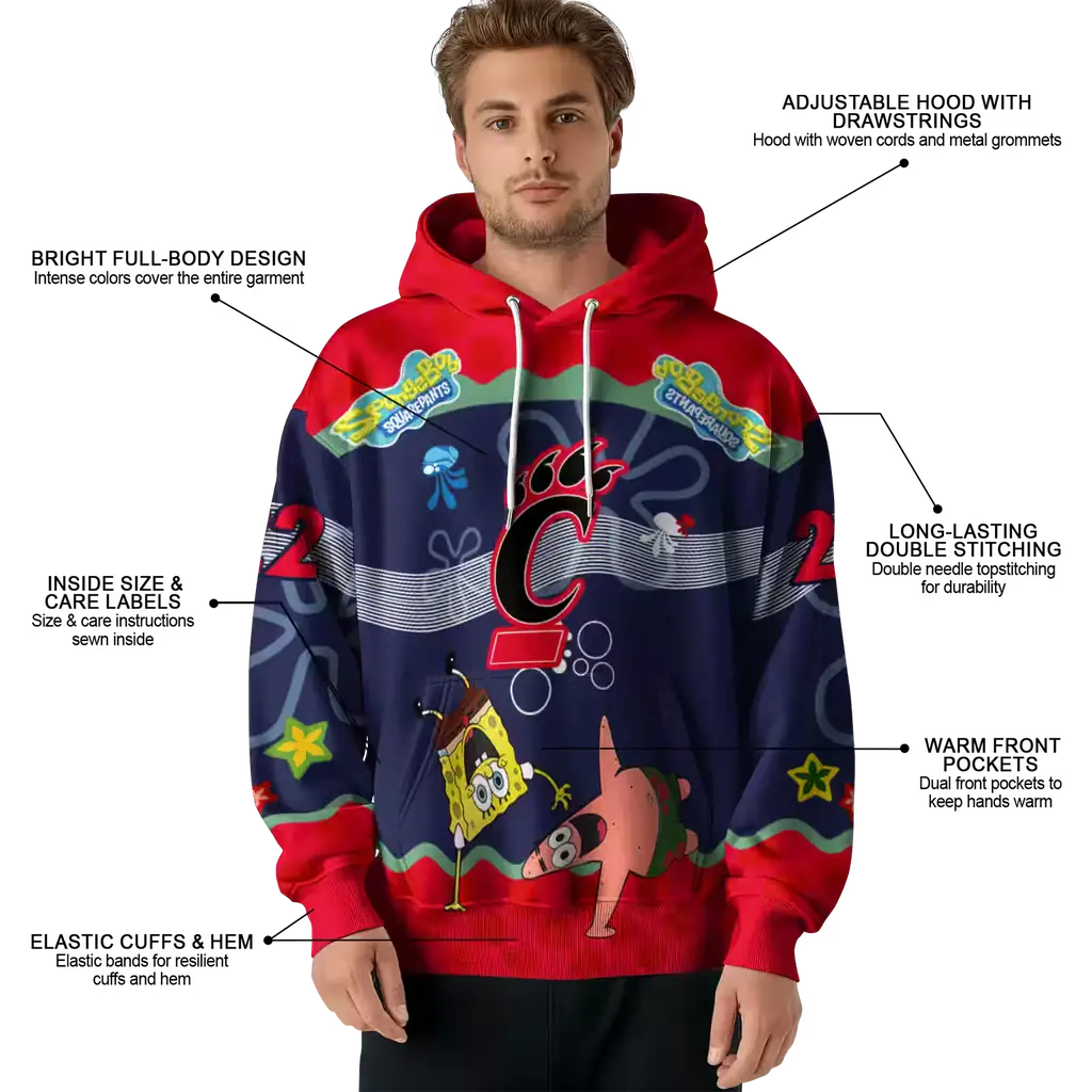 custom cincinnati bearcats spongebob patrick star red navy hoodie latest model custom cincinnati bearcats spongebob patrick star red navy hoodie latest model