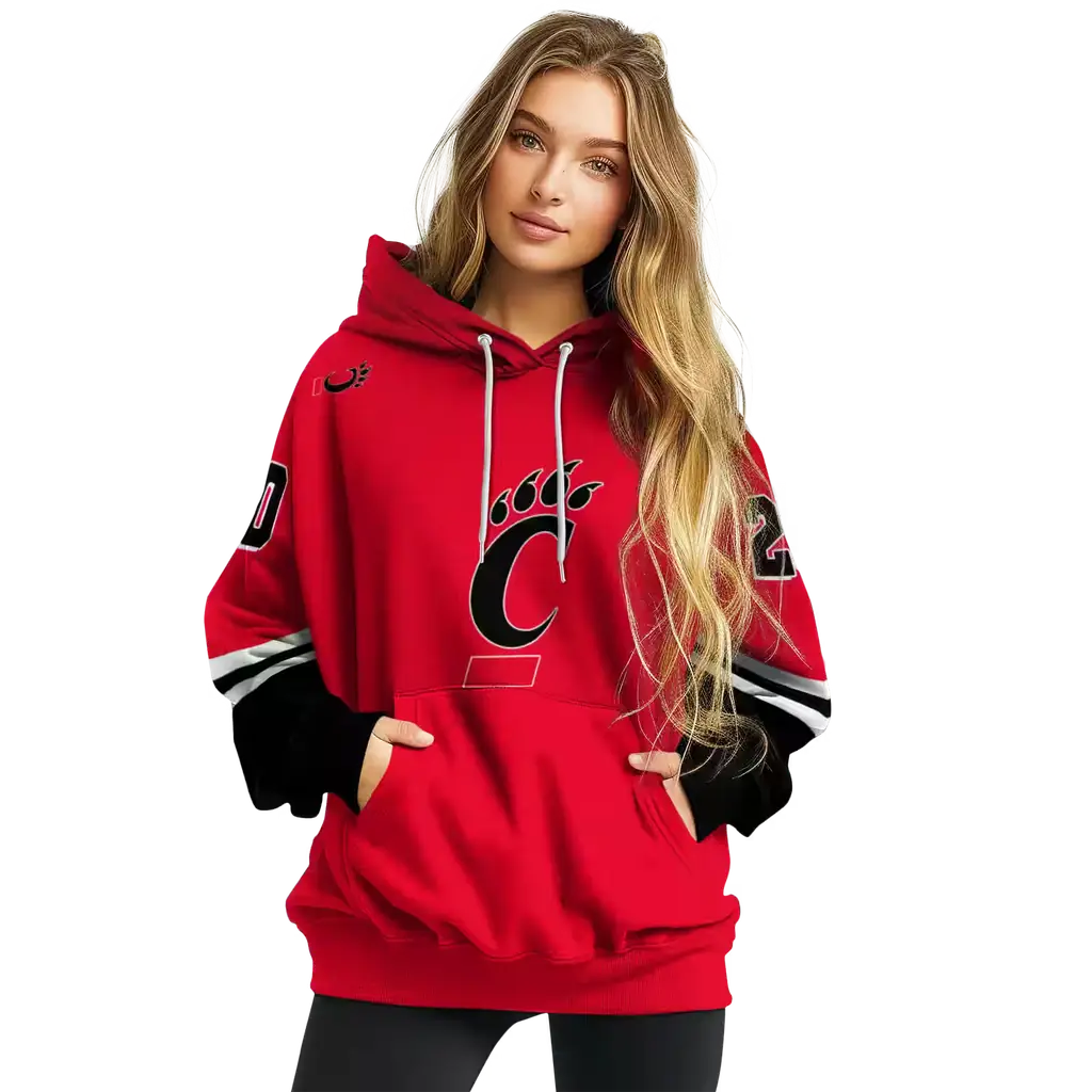 custom cincinnati bearcats striped sleeves red hoodie high quality custom cincinnati bearcats striped sleeves red hoodie high quality