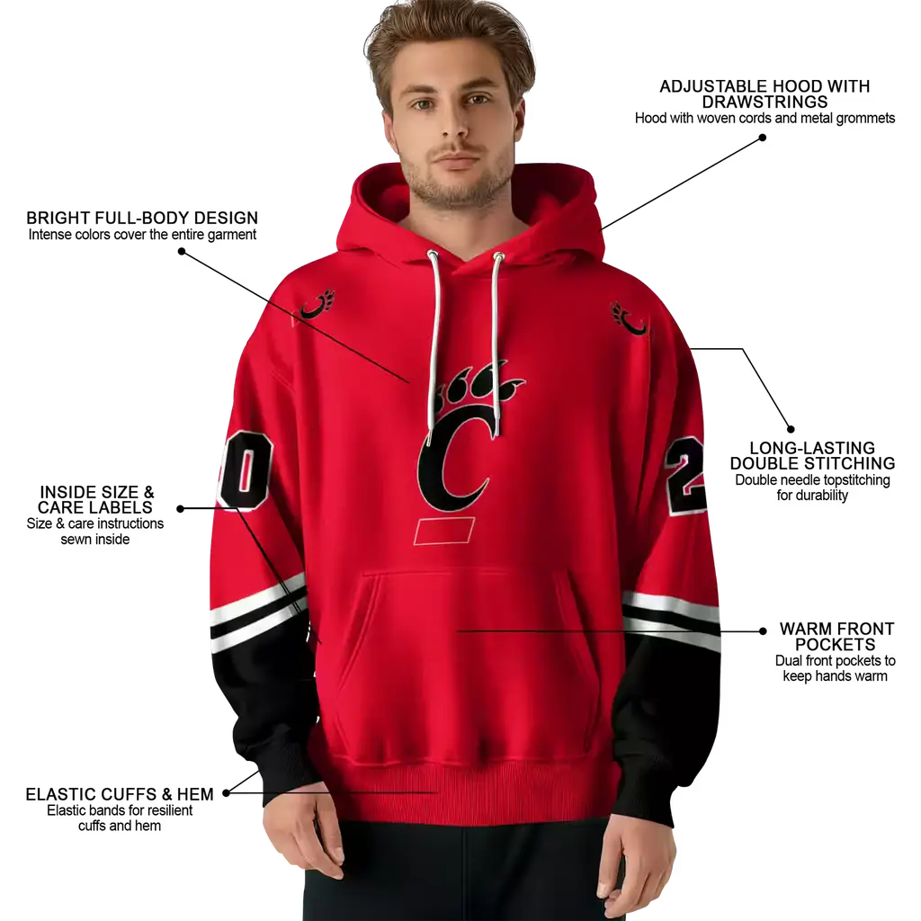custom cincinnati bearcats striped sleeves red hoodie latest model custom cincinnati bearcats striped sleeves red hoodie latest model