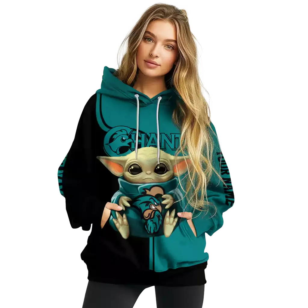custom coastal carolina chanticleers baby yoda green black hoodie high quality custom coastal carolina chanticleers baby yoda green black hoodie high quality