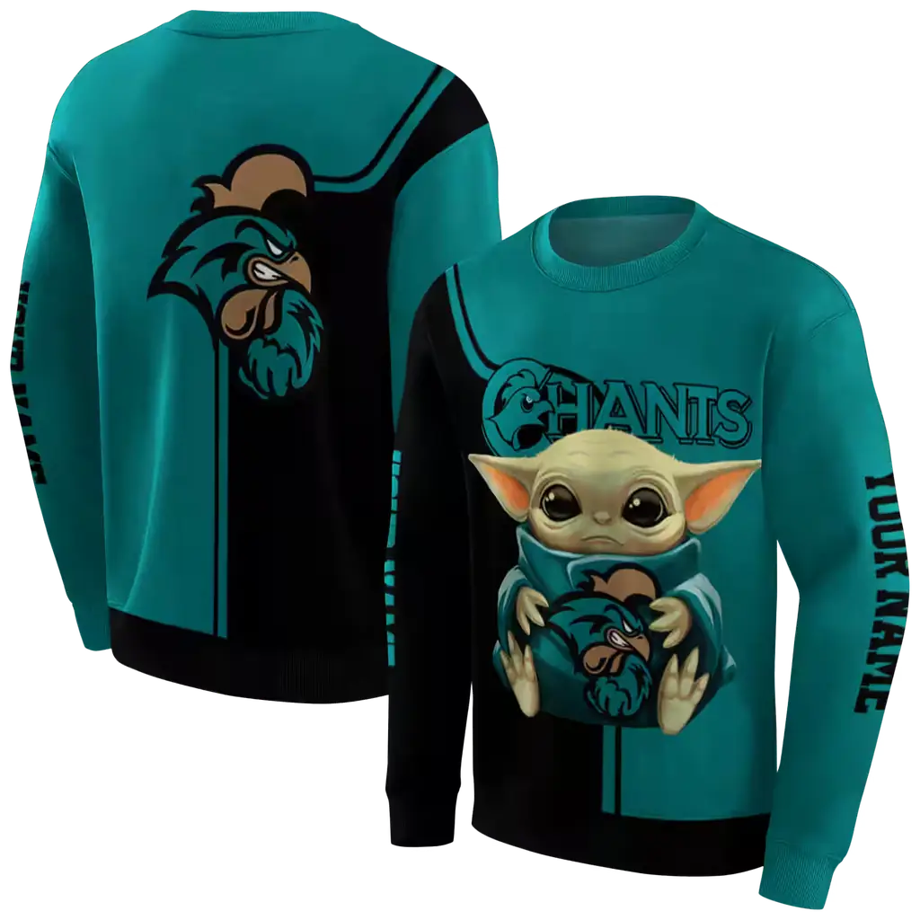 custom coastal carolina chanticleers baby yoda green black hoodie premium grade custom coastal carolina chanticleers baby yoda green black hoodie premium grade
