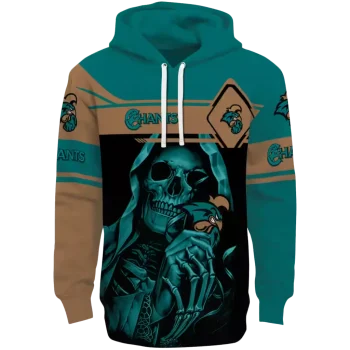 custom coastal carolina chanticleers grim reaper green black hoodie best selling