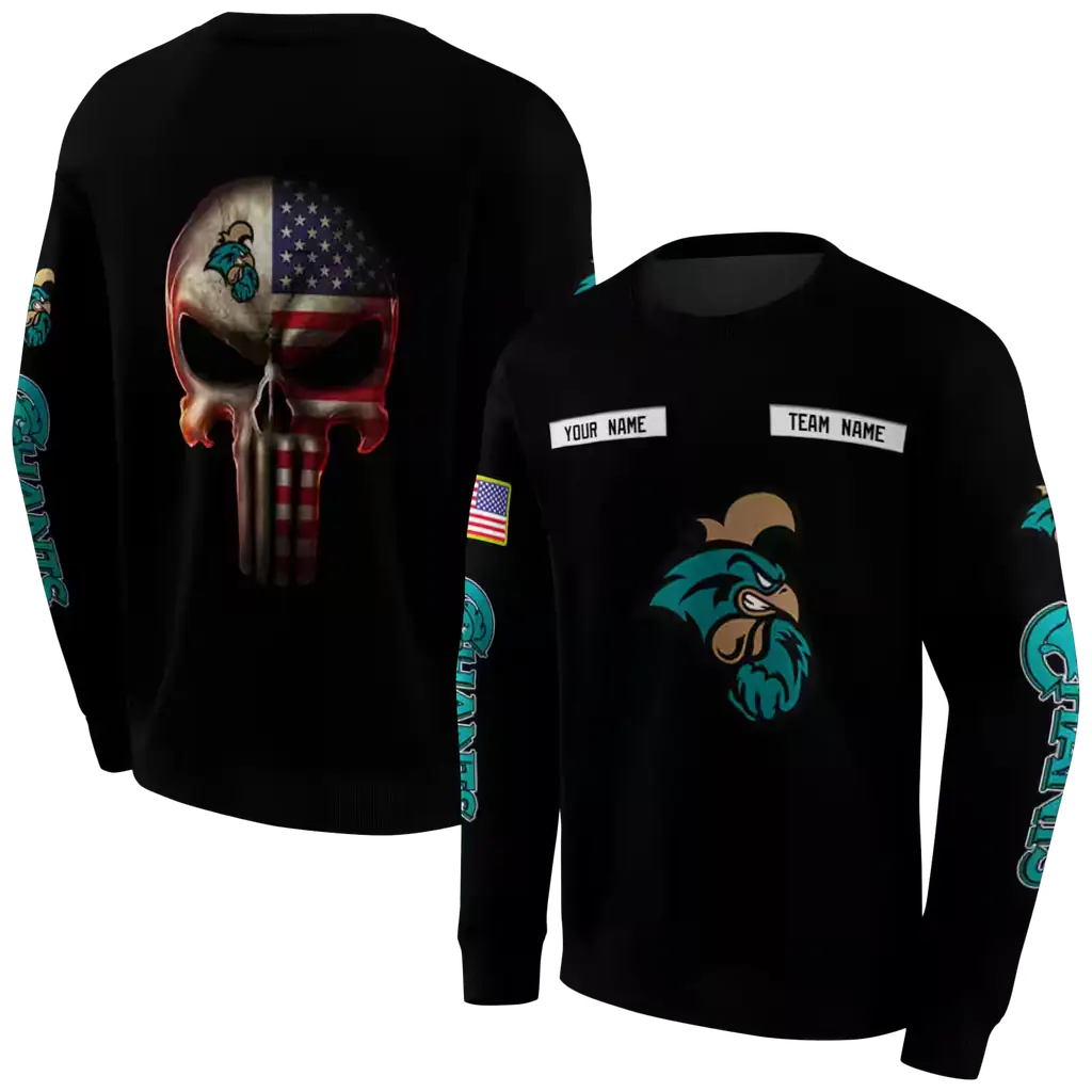custom coastal carolina chanticleers punisher skull black hoodie premium grade custom coastal carolina chanticleers punisher skull black hoodie premium grade