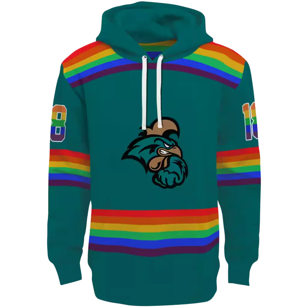 custom coastal carolina chanticleers rainbow stripes green hoodie best selling custom coastal carolina chanticleers rainbow stripes green hoodie best selling