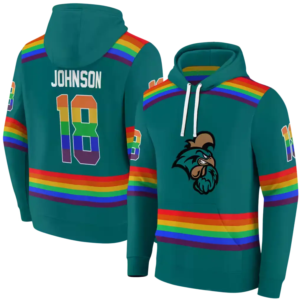 custom coastal carolina chanticleers rainbow stripes green hoodie fashion forward custom coastal carolina chanticleers rainbow stripes green hoodie fashion forward
