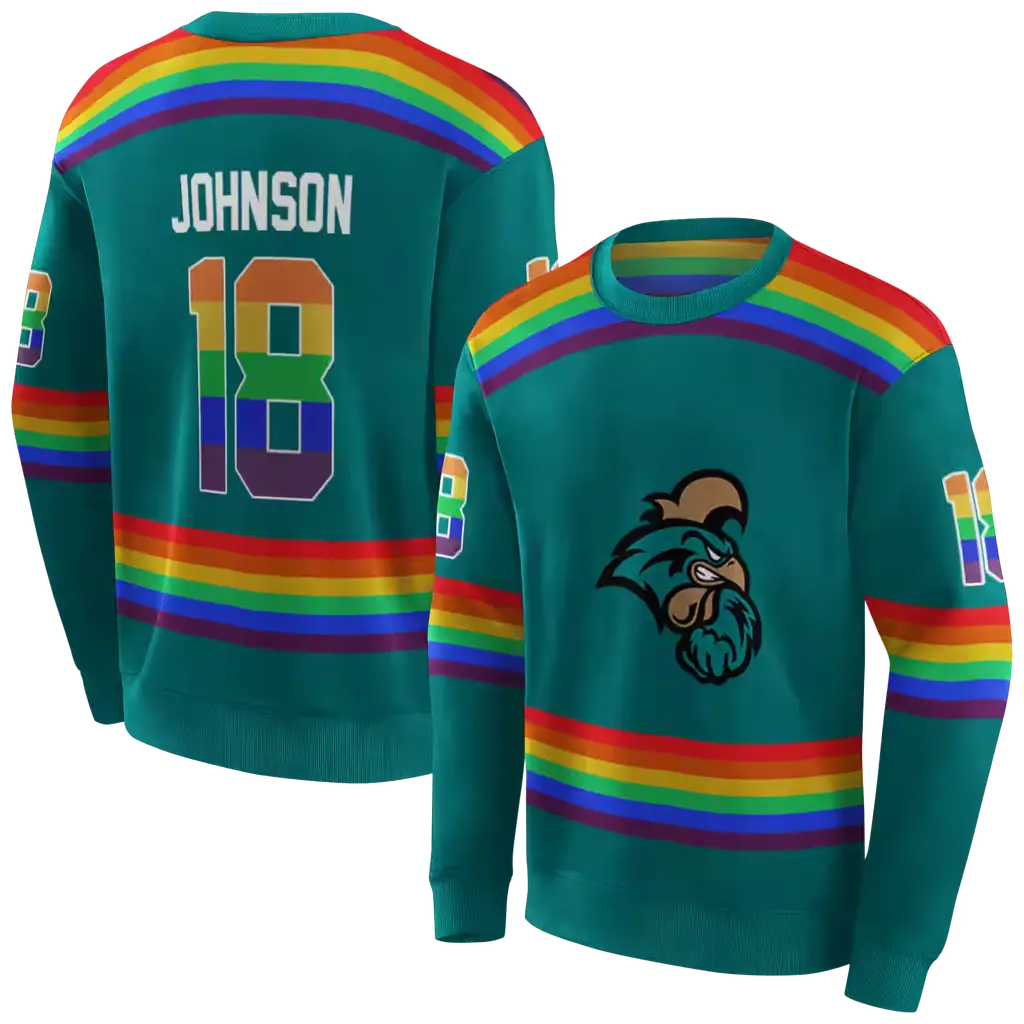 custom coastal carolina chanticleers rainbow stripes green hoodie premium grade custom coastal carolina chanticleers rainbow stripes green hoodie premium grade