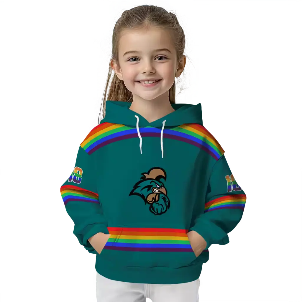 custom coastal carolina chanticleers rainbow stripes green hoodie top rated custom coastal carolina chanticleers rainbow stripes green hoodie top rated