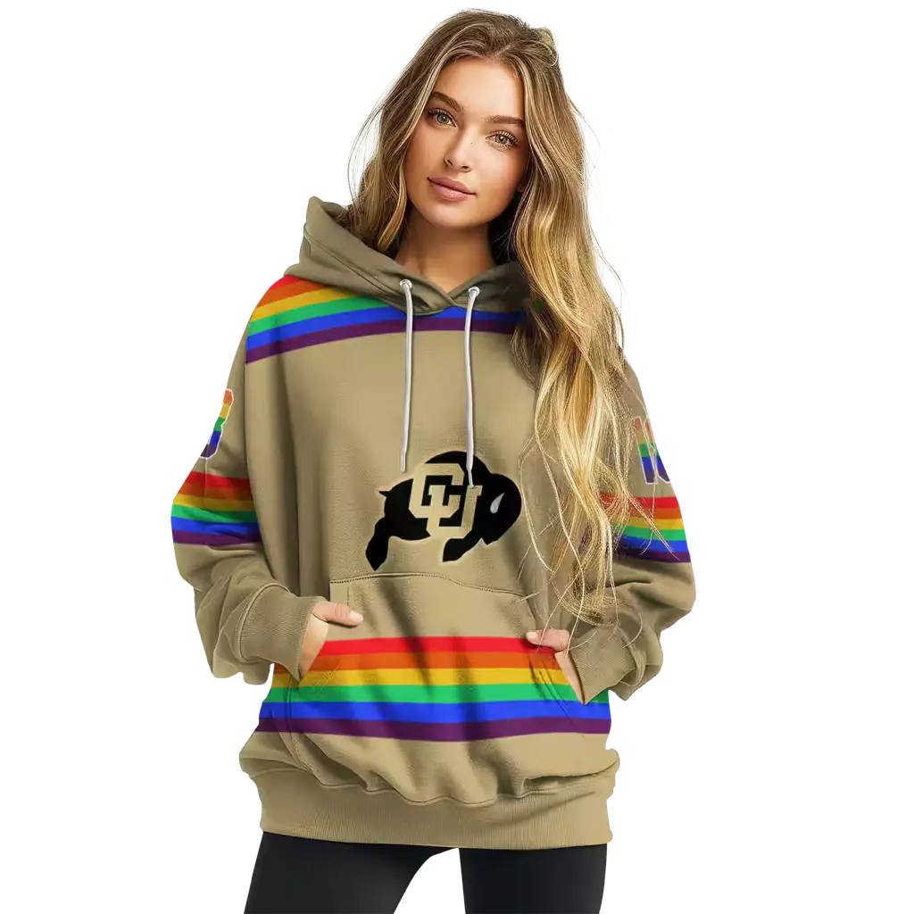 custom colorado buffaloes rainbow stripes gold hoodie high quality custom colorado buffaloes rainbow stripes gold hoodie high quality
