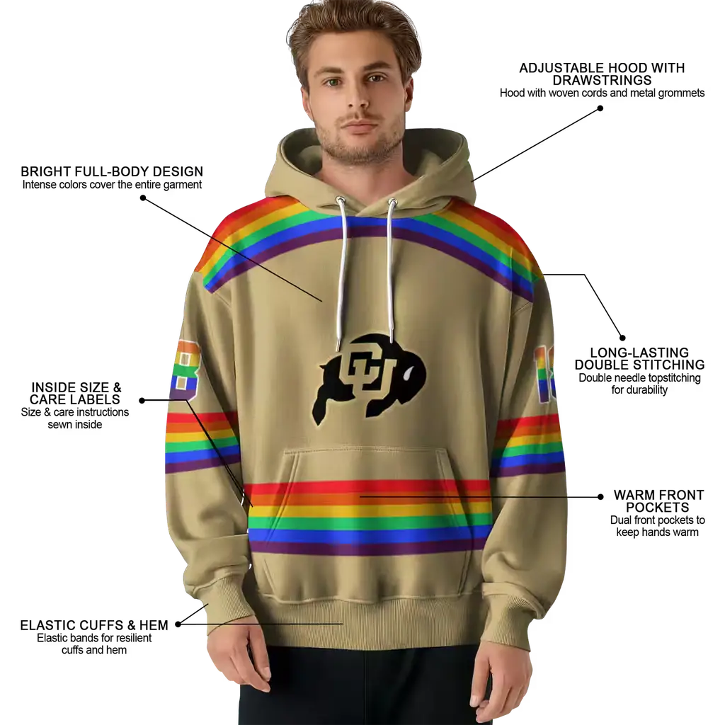 custom colorado buffaloes rainbow stripes gold hoodie latest model custom colorado buffaloes rainbow stripes gold hoodie latest model