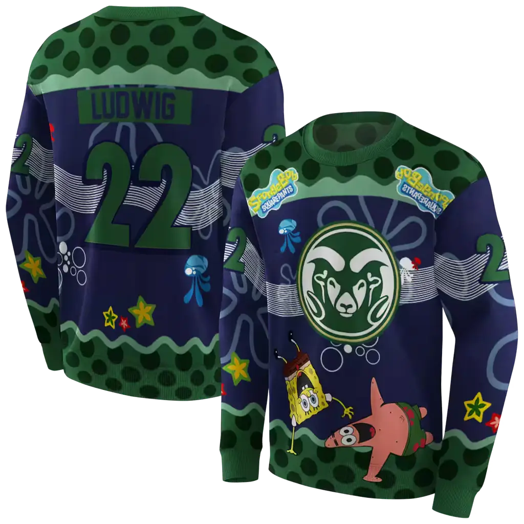 custom colorado state rams spongebob patrick star green navy hoodie premium grade custom colorado state rams spongebob patrick star green navy hoodie premium grade