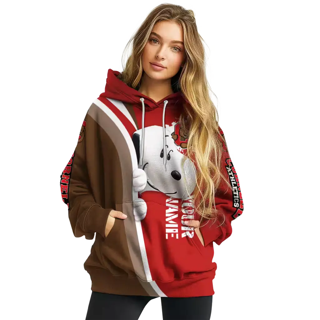 custom cornell big red peeking snoopy red hoodie high quality custom cornell big red peeking snoopy red hoodie high quality