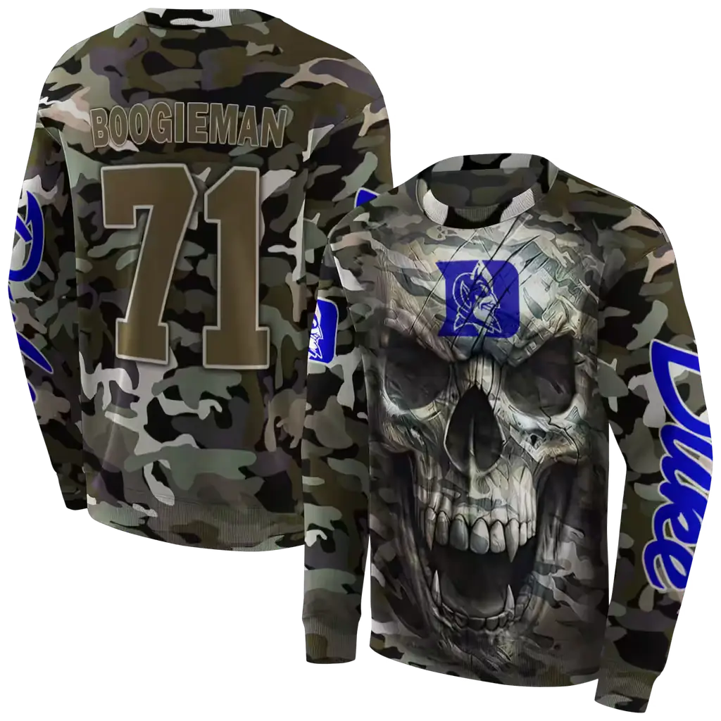 custom duke blue devils camo skull hoodie premium grade custom duke blue devils camo skull hoodie premium grade