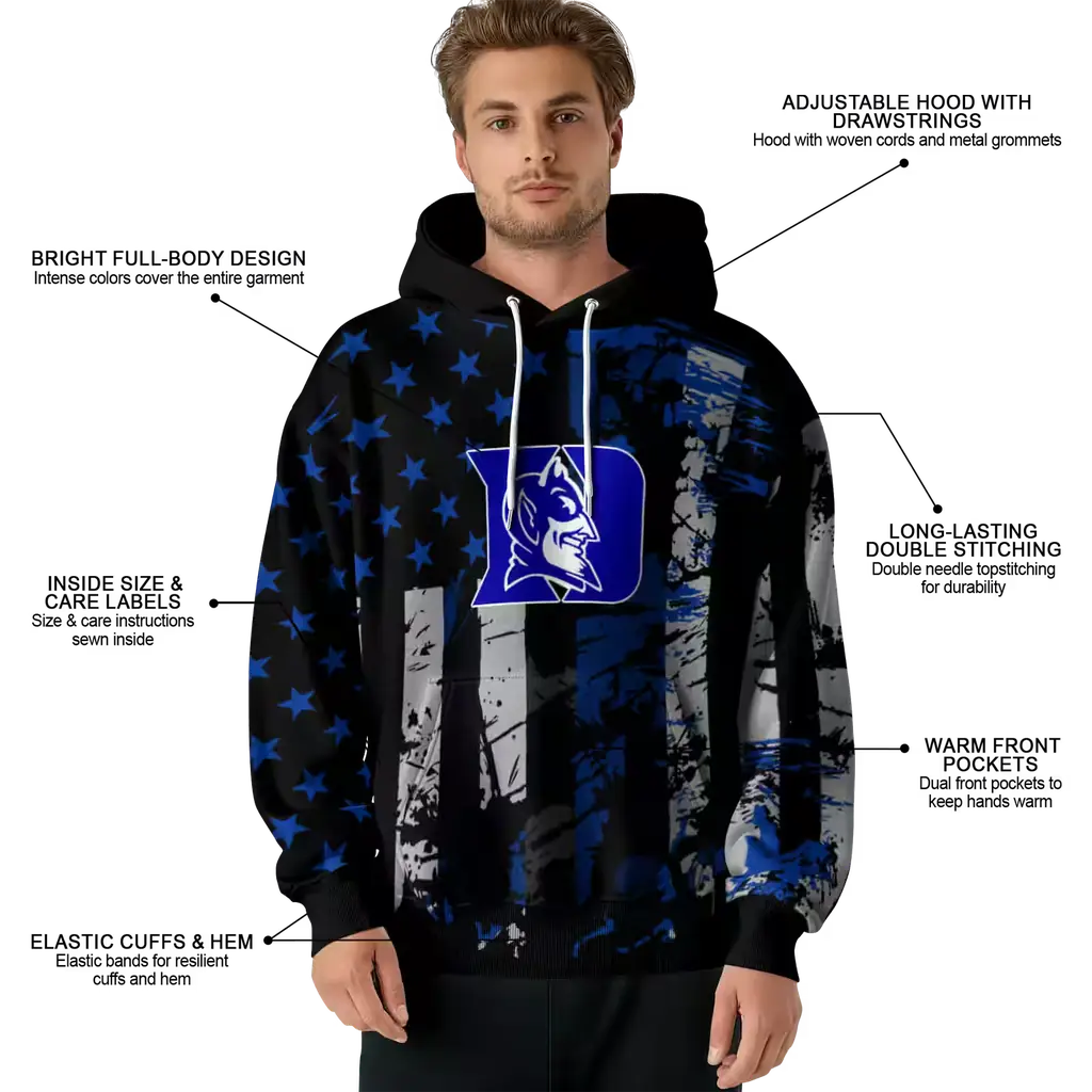 custom duke blue devils distressed flag blue black hoodie latest model custom duke blue devils distressed flag blue black hoodie latest model