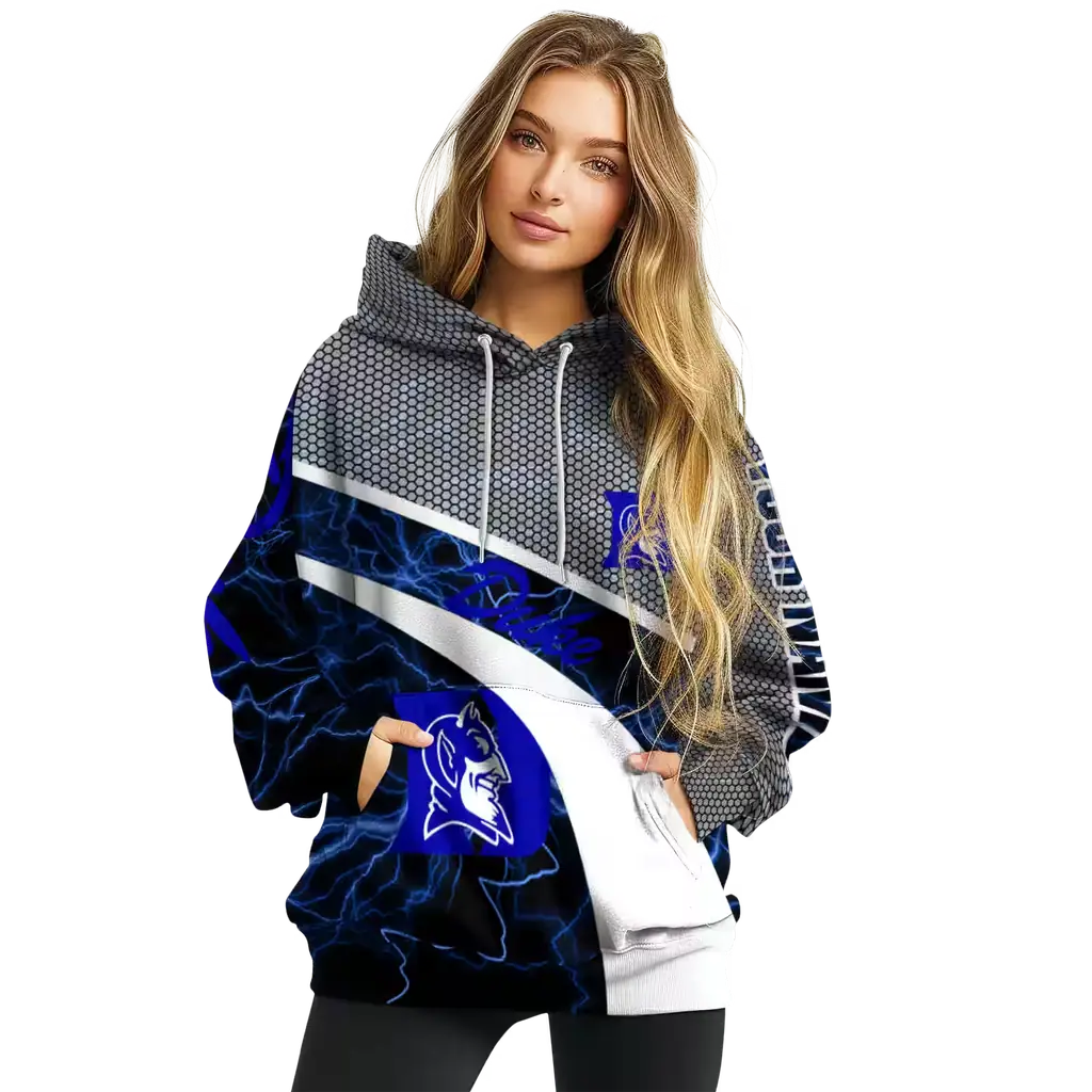 custom duke blue devils hexagonal mesh blue black gray hoodie high quality custom duke blue devils hexagonal mesh blue black gray hoodie high quality