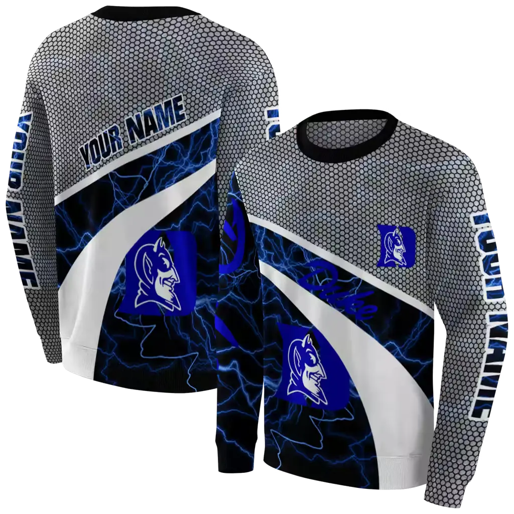 custom duke blue devils hexagonal mesh blue black gray hoodie premium grade custom duke blue devils hexagonal mesh blue black gray hoodie premium grade