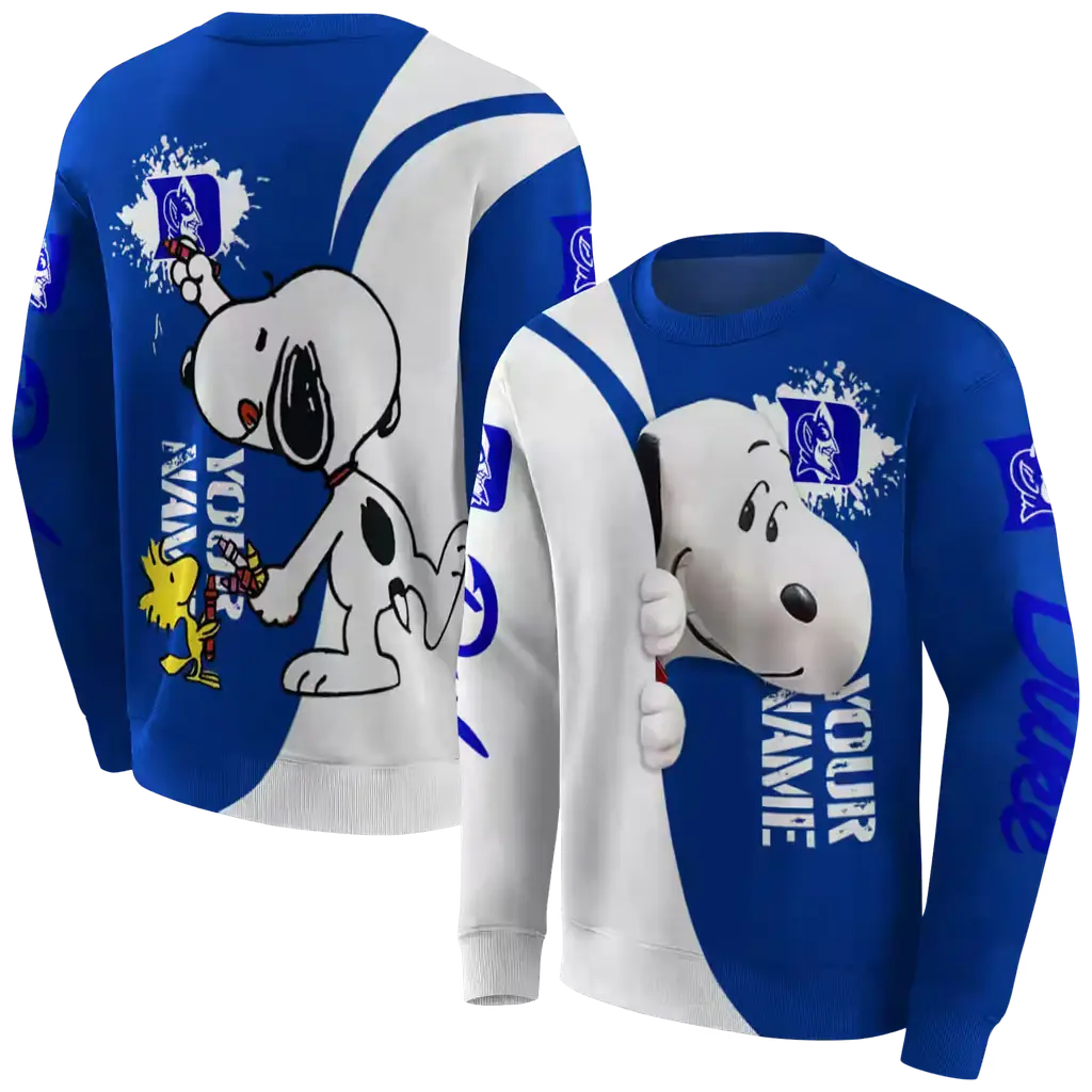 custom duke blue devils peeking snoopy blue hoodie premium grade custom duke blue devils peeking snoopy blue hoodie premium grade